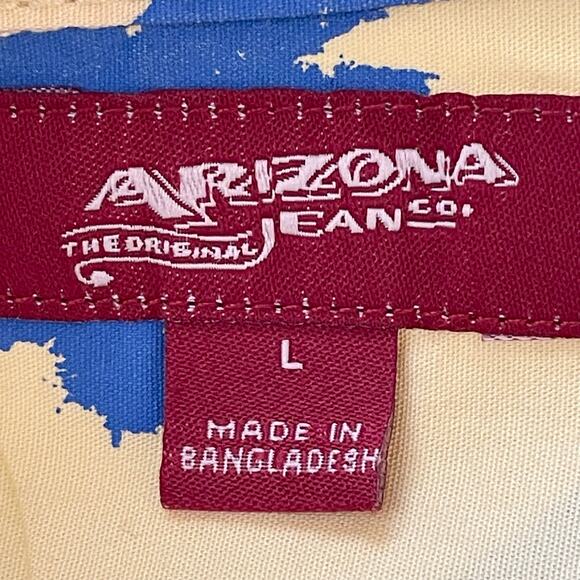 Arizona Yellow Blue Palm Tree Print Button Up Shirt Short Sleeves Mens Large - Picture 6 of 8